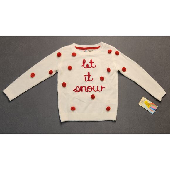 Girls Size 2T Let It Snow Sweater Pom Poms‎ Christmas Winter Lightweight - Picture 1 of 6